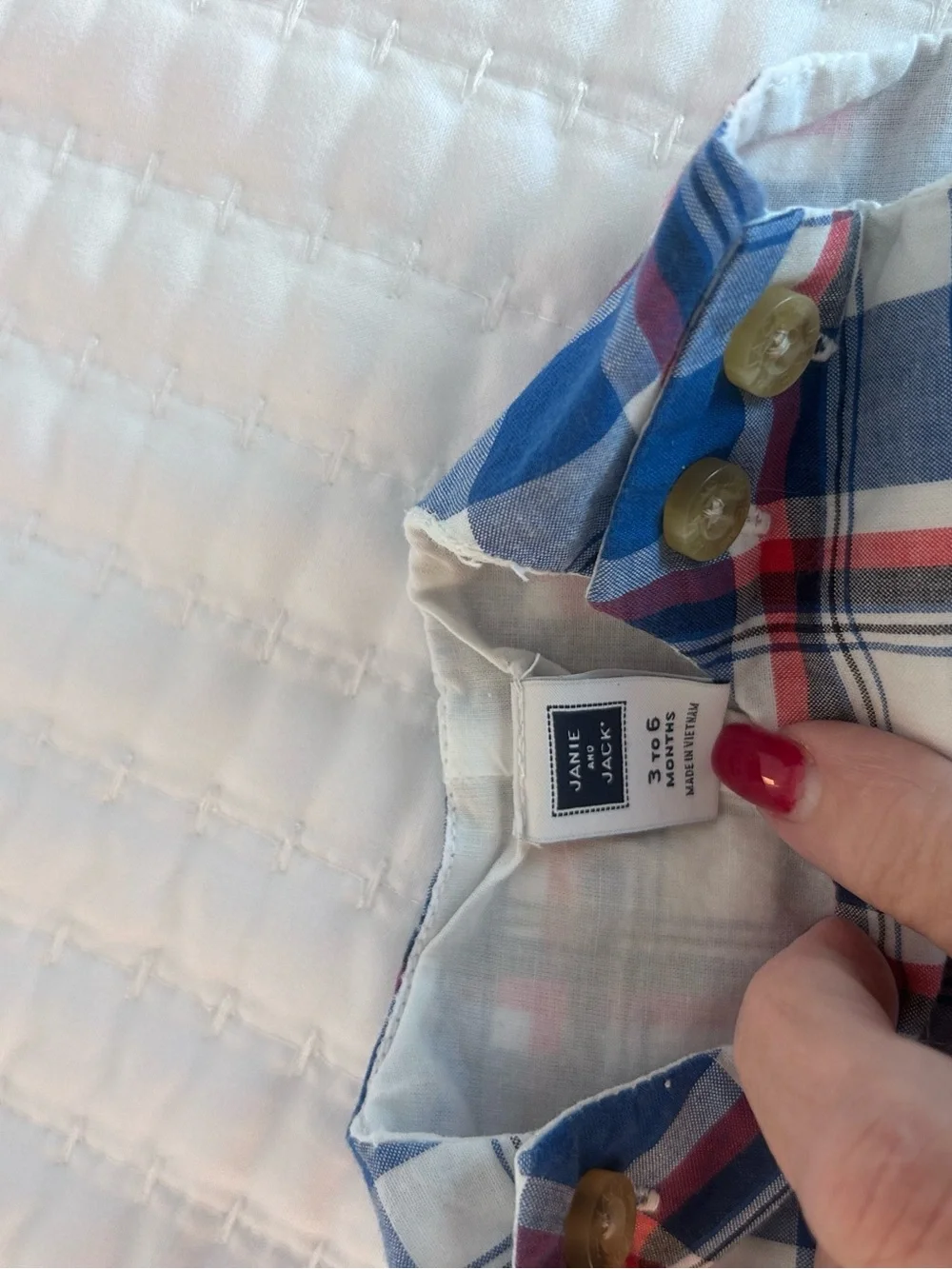 Janie and Jack Plaid Baby Romper in Blue, Red & White. Size 3-6M. Cotton